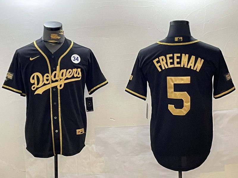 Men Los Angeles Dodgers 5 Freeman Black Gold Fashion Nike 2024 MLB Jersey style 11202